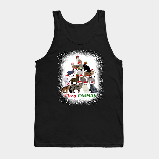 Bleached Merry Catmas Christmas Cat Tree Tank Top by Magazine